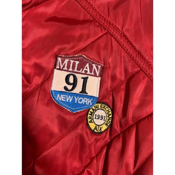 RARE Armani Exchange Quilted Coat Jacket w Patches Red Winter Womens Size Medium - Picture 3 of 9